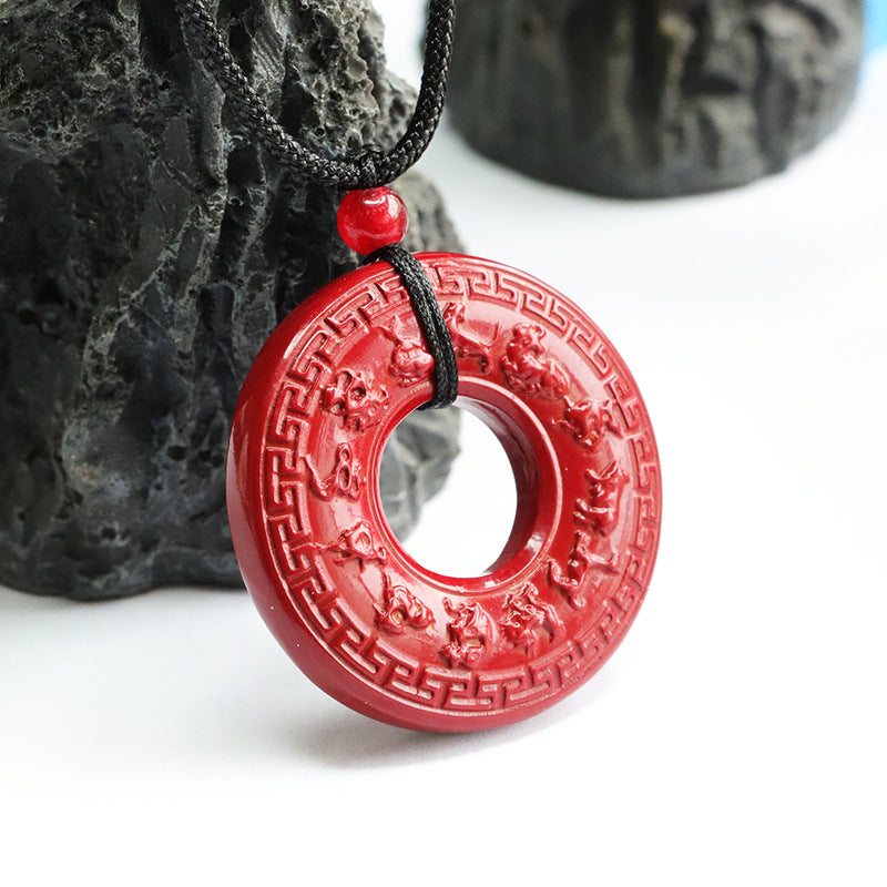 Zodiac Safety Ring Pendant with Purple Gold Sand Cinnabar Stone