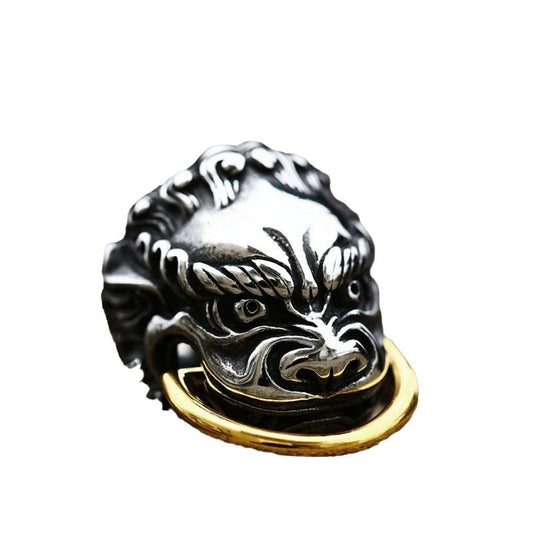 Exaggerated Beast Head Titanium Steel Men's Ring - Retro Hip-Hop Style Wholesale Jewelry