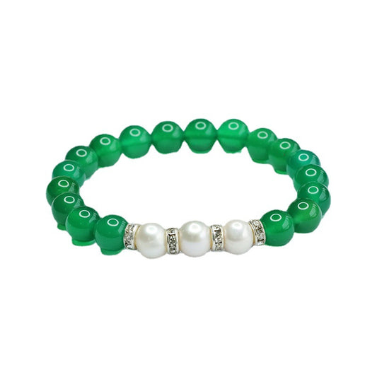 Green Chalcedony and Freshwater Pearl Sterling Silver Bracelet