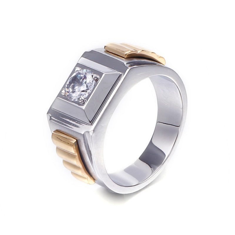 Titanium Steel Zircon Inlaid Ring for Men - European and American Style Dominant Hand Jewelry