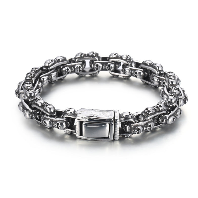 Custom Retro Plaid Skull Chain Bracelet for Men - South Korean Titanium Steel Punk Style