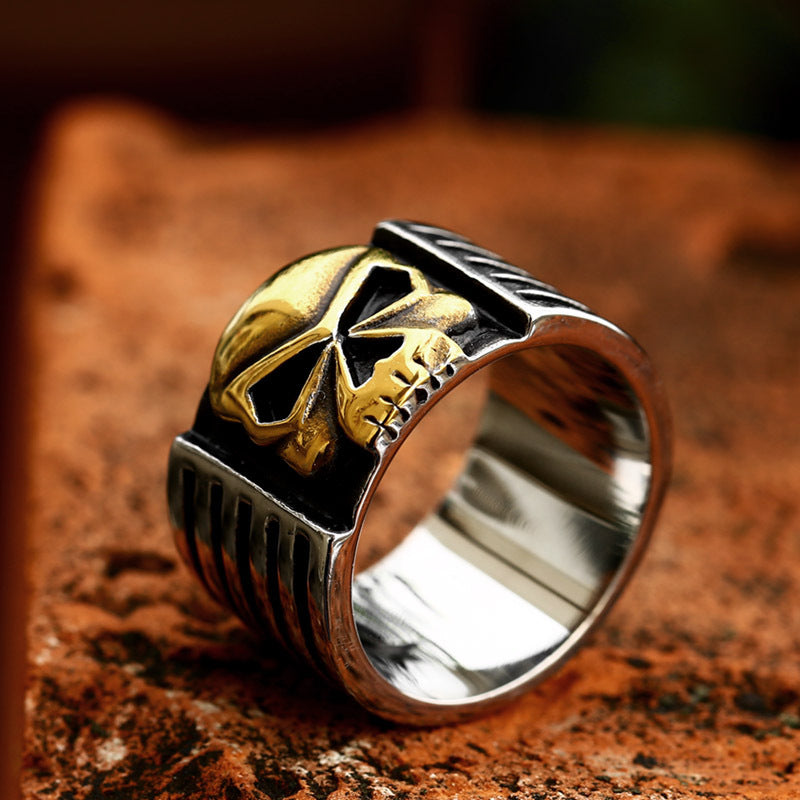 Punk-Inspired Titanium Steel Skull Ring for Men - Retro Ghost Head Design