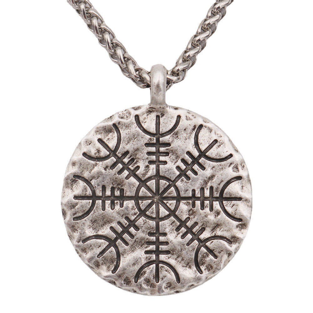 Viking Compass Metal Necklace - Nordic Mythology Pendant for Men