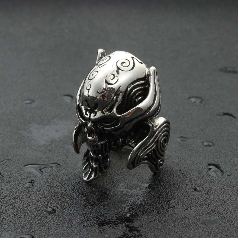 Titanium Steel Punk Skull Ring - Warrior Ghost Head Design for Men