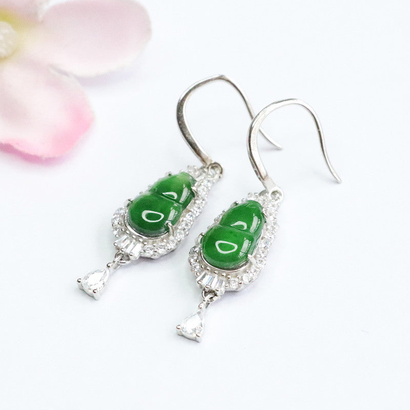 Gourd Shaped Sterling Silver Jade Earrings