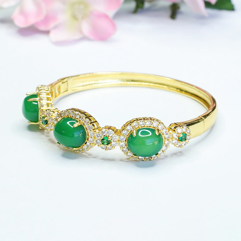 Golden Green Chalcedony Bracelet Trio