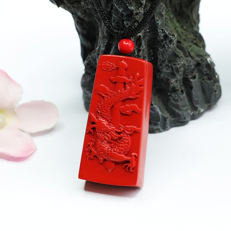 Dragon Stone Red Sand Pendant with Cinnabar Silver Charm