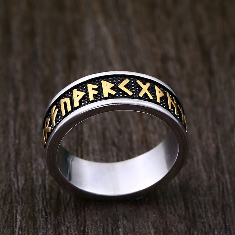 Viking-Inspired Titanium Steel Ring for Men - Retro Letter Design and Wholesale Options