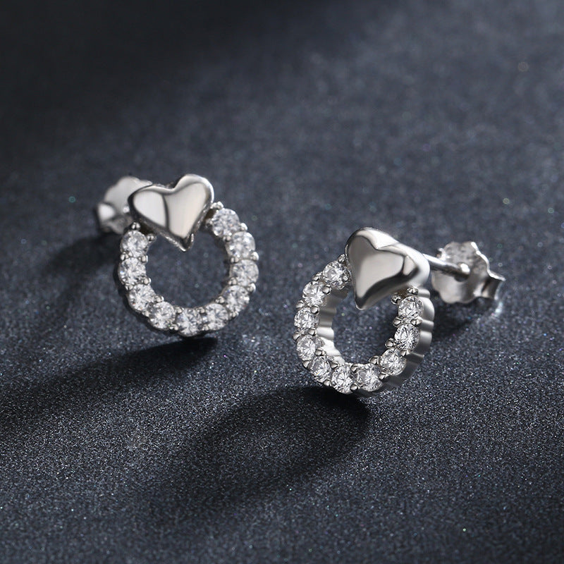 S925 Sterling Silver Heart-shaped Earrings with Zircon Detail