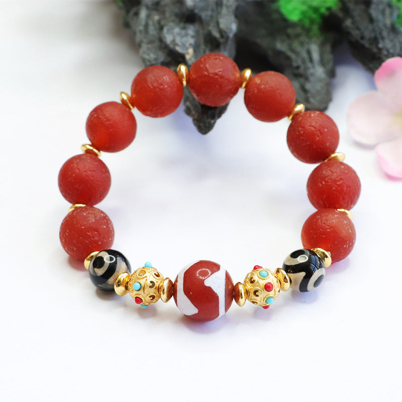 Heavenly Bead Old Material Red Agate and Chalcedony Sterling Silver Bracelet