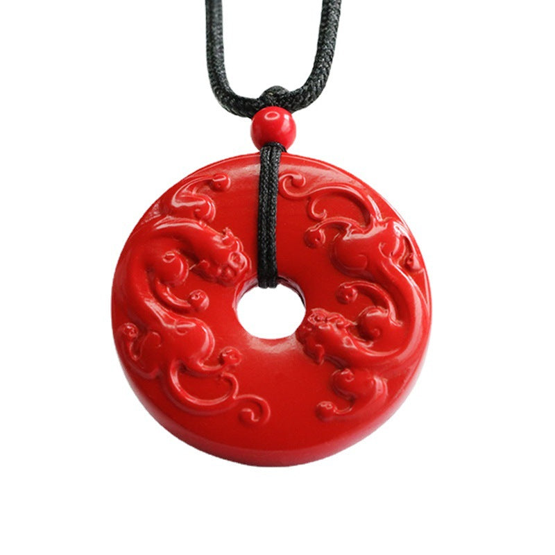 Cinnabar Safety Buckle Pendant Red Sand Carving Pixiu Pendant