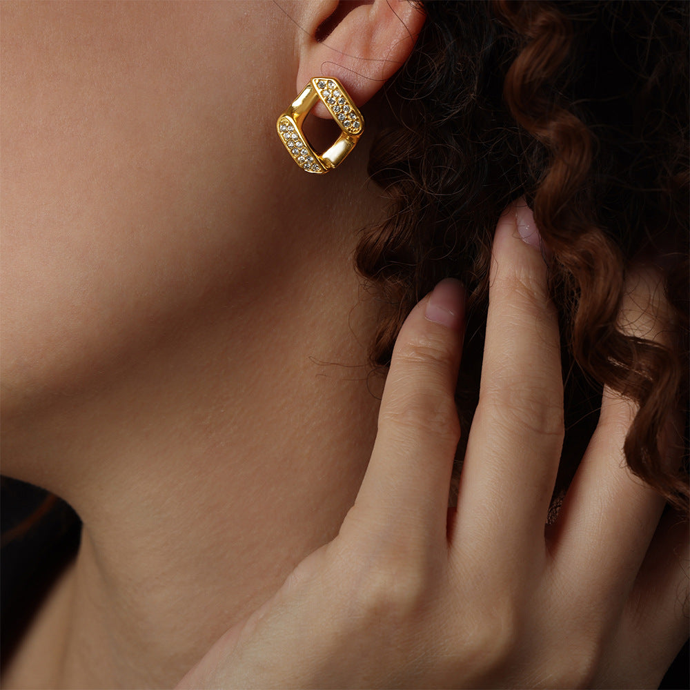 Golden Geometric Zircon Earrings for Stylish Women