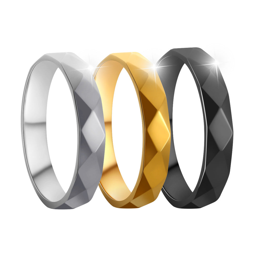 Quadrilateral Geometric Titanium Steel Ring Set for Couples