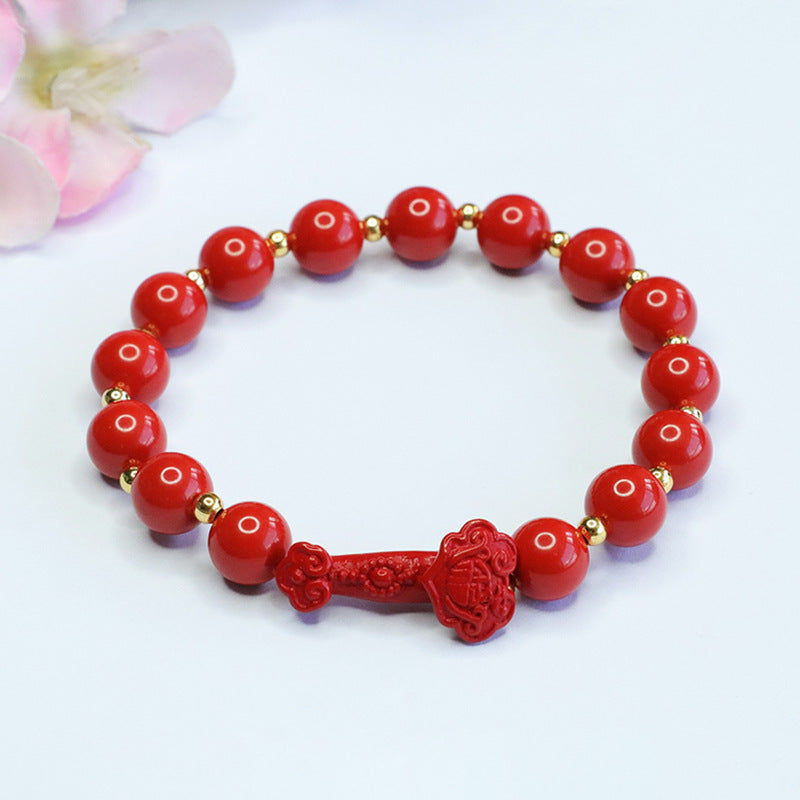 Red Cinnabar Sterling Silver Bracelet - Fortune's Favor Collection