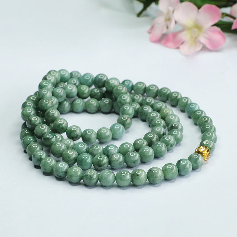 Natural Jade Necklace Full of Green Beads Sweater Chain Jade Beads