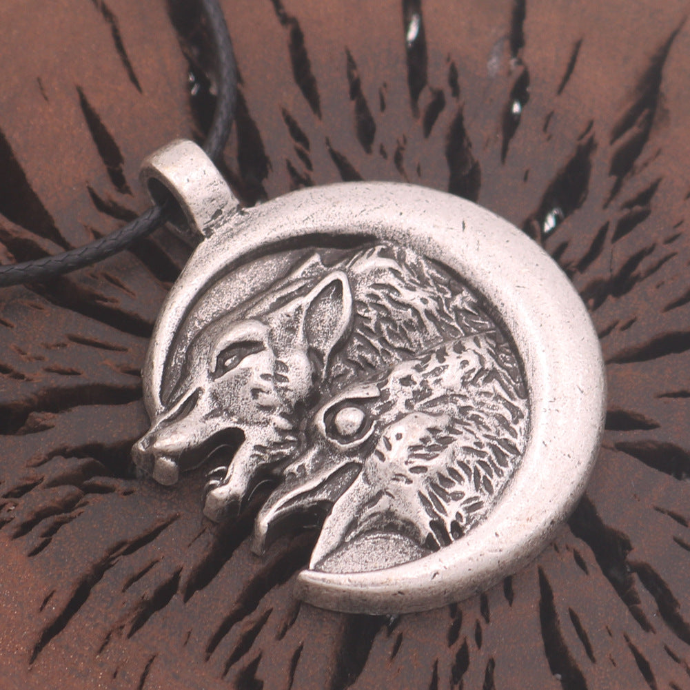 Moonlit Wolf Alloy Necklace - Men's Viking Pendant