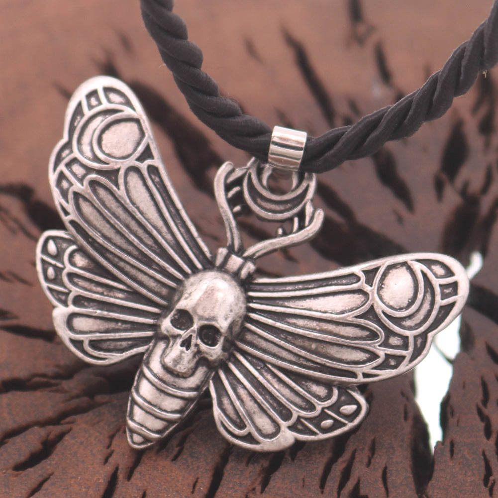 Gothic Butterfly and Skull Pendant Necklace - Norse Legacy Collection