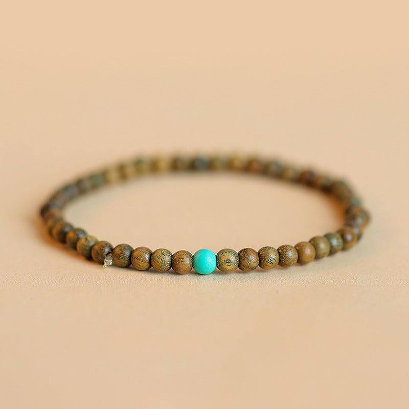 Small and Slim Green Sandalwood Bracelet for Retro Ethnically Inspired Style