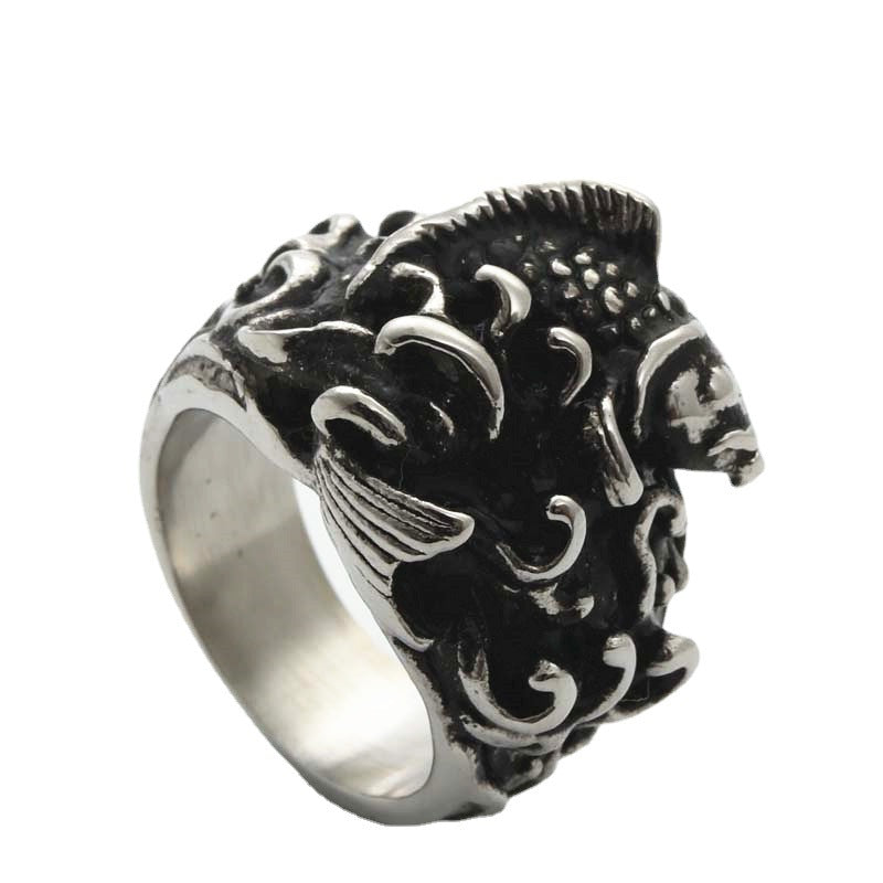 Punk-Inspired Titanium Steel Fish Wave Ring for Men - Stylish Stainless Steel Accessory, Sizes 7-13