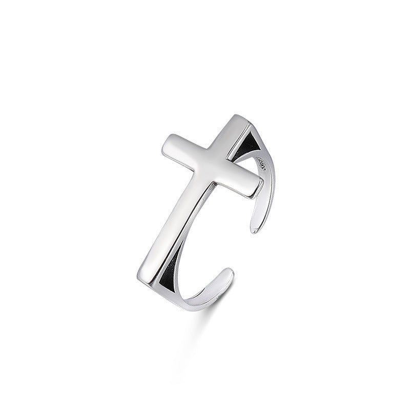 Retro Latin Cross Polished Opening Sterling Silver Ring