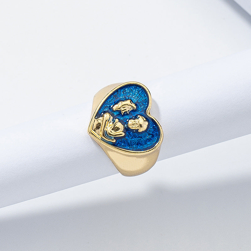 Blue Love Mother and Child Ring - Handmade European Style Jewelry