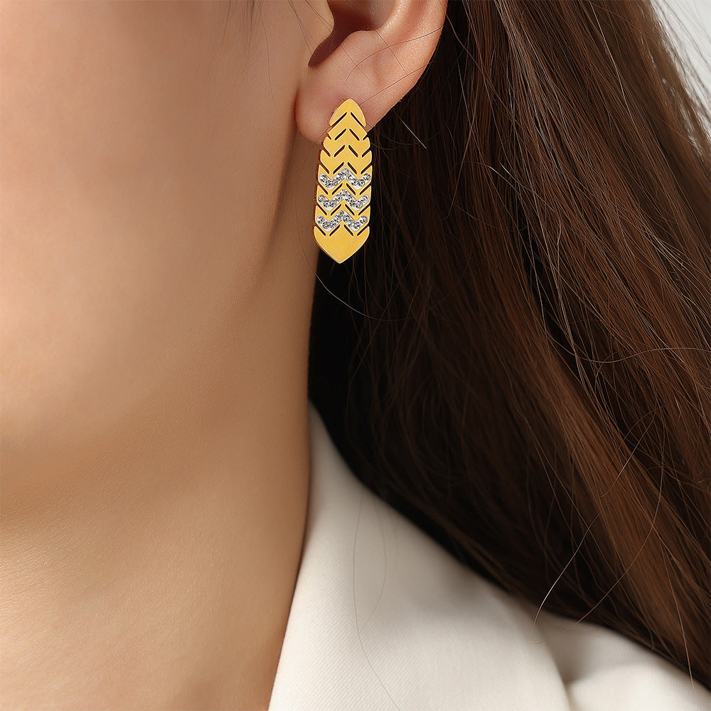 Golden Zircon Cicada Wing Hollow Earrings - French Pastoral Style