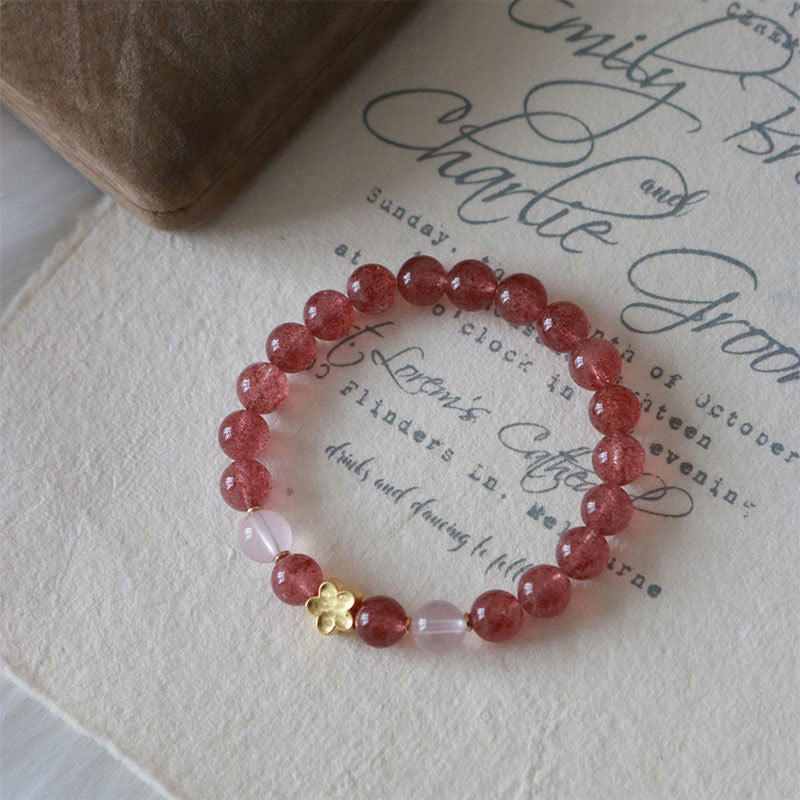 Pigeon Blood Red Strawberry Crystal Bracelet - Sterling Silver Bracelet for Women