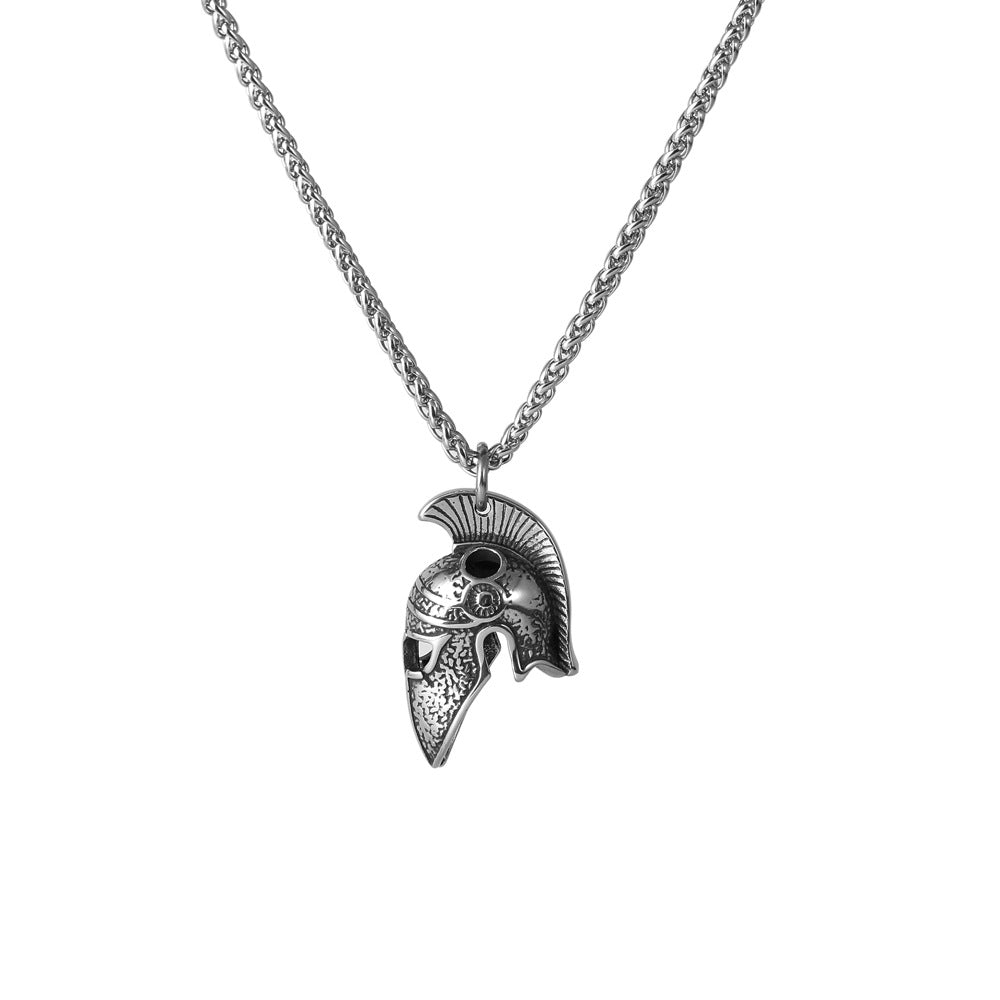 Titanium Steel Roman Warrior Helmet Pendant Necklace for Men - Retro 3D Design