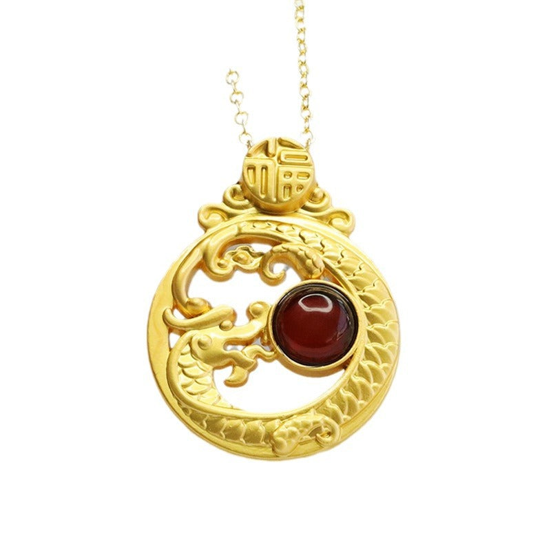 Dragon Pendant Crafted in Sterling Silver with Beeswax Amber