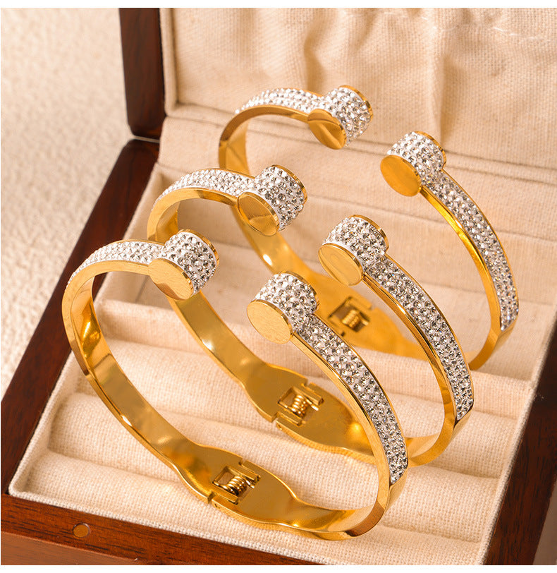 Elegant Hepburn Style Jewelry Set with Zircon and Gold-plated Titanium Steel