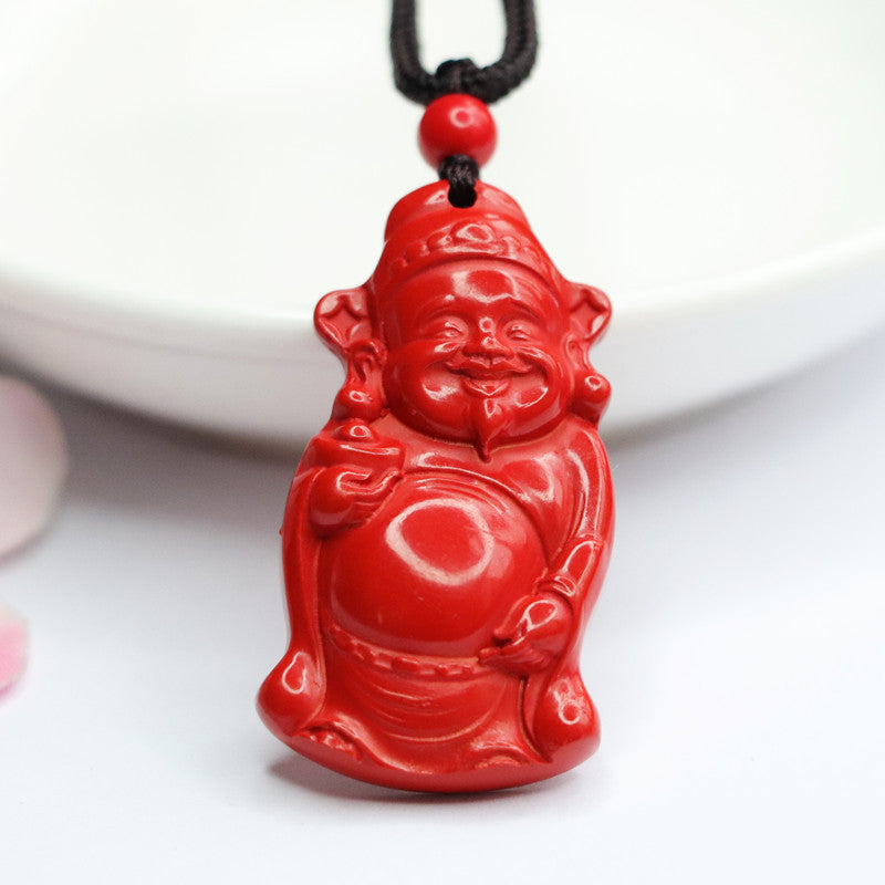 Cinnabar God of Wealth Pendant Red Sand Jewelry