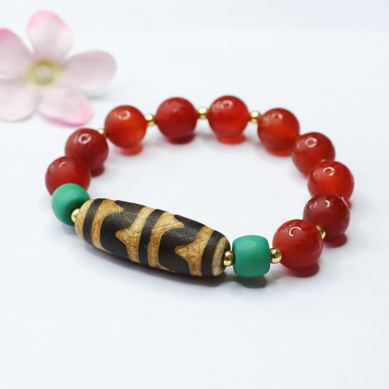 Heavenly Red Agate and Chalcedony Bracelet with Tiger Teeth Accent