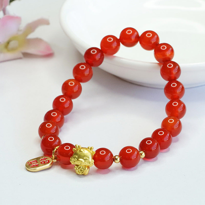 Dragon Zodiac Red Agate Bracelet for Prosperity and Luck