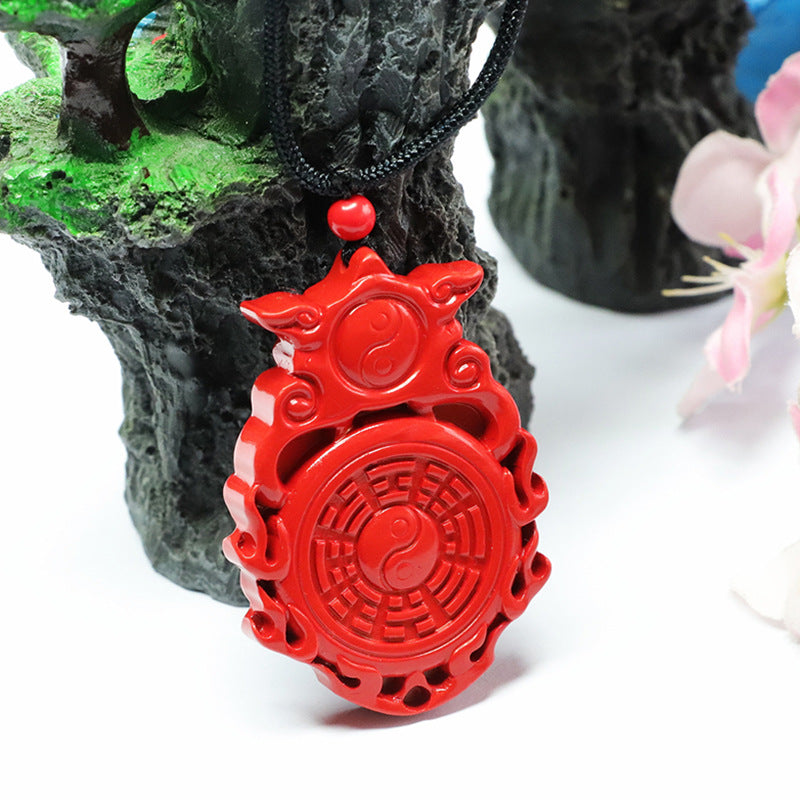 Flaming Red Sand Cinnabar Bagua Pendant