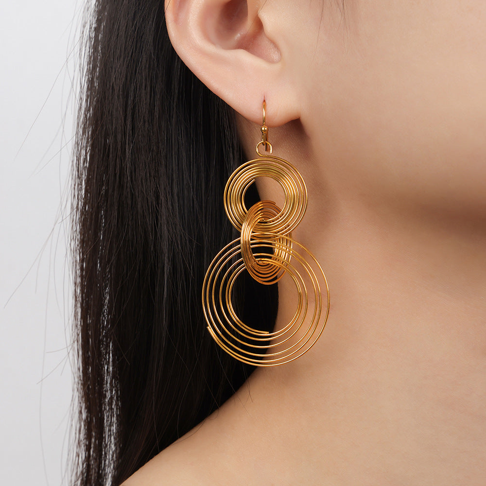 Modern Geometric Circle Earrings in Titanium Steel Gold-Plated Design