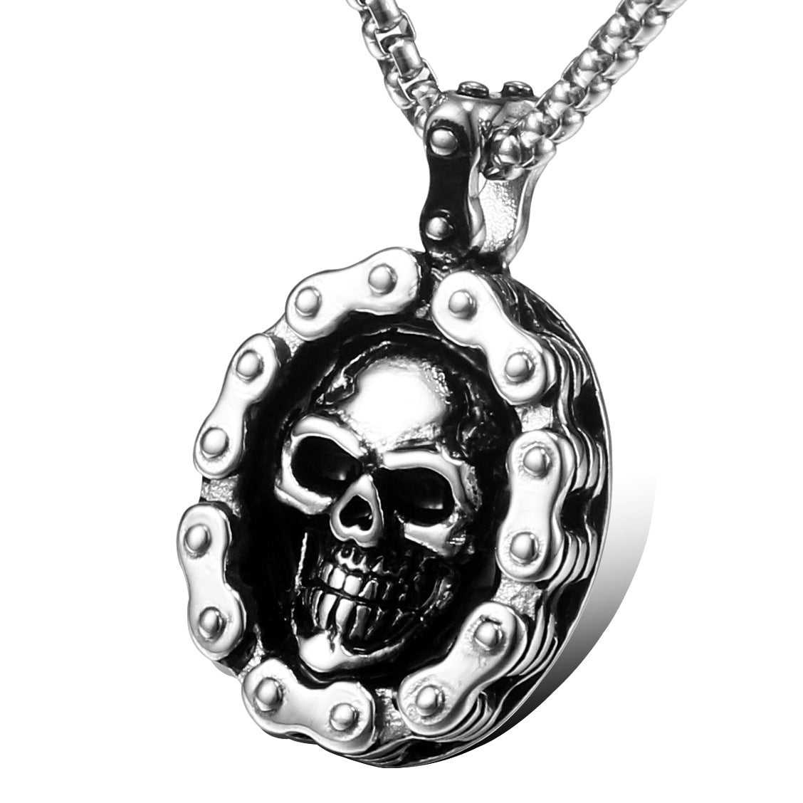 Titanium Steel Skull Pendant with Chain - Personalized Punk Jewelry for Men