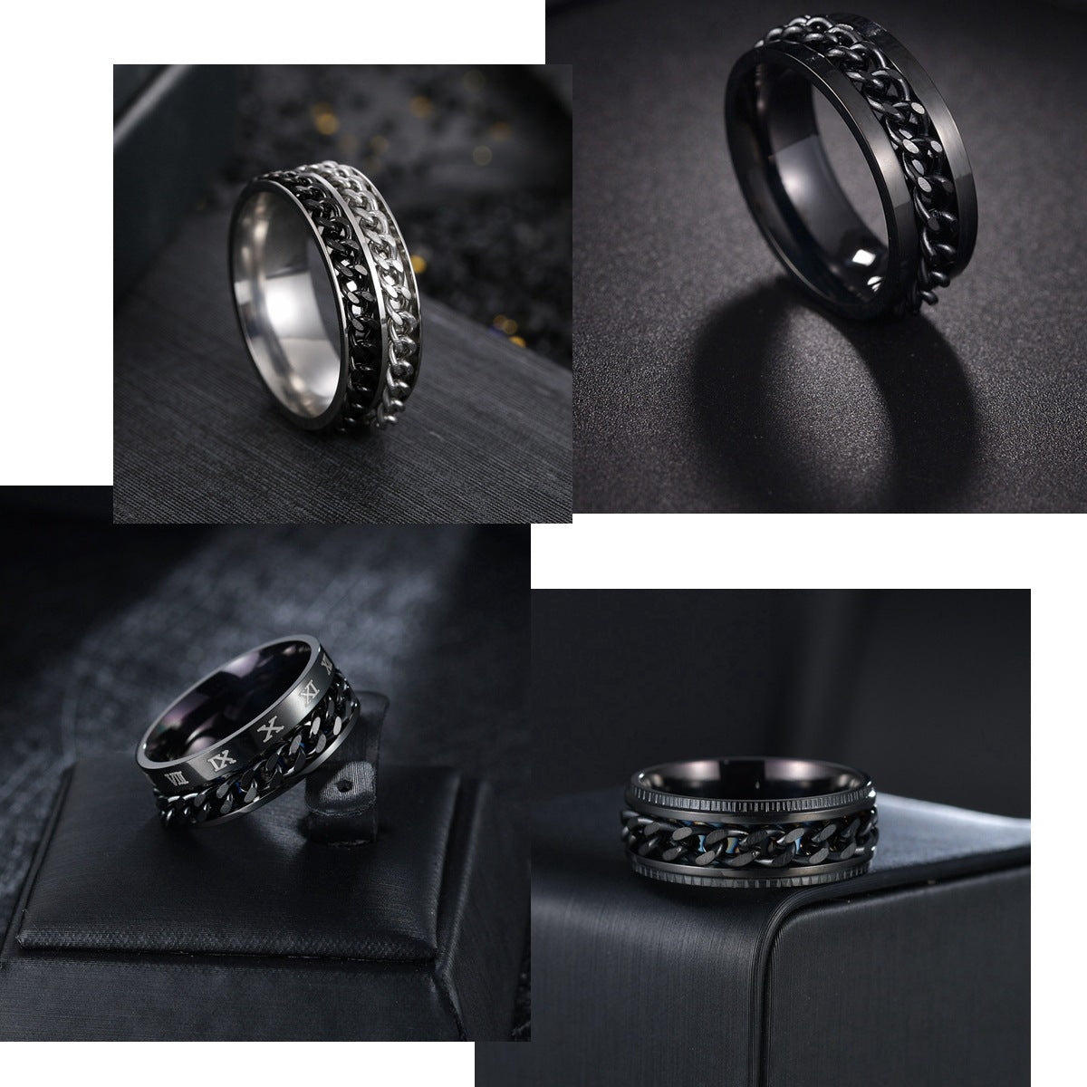 Titanium Steel Ring Set with Hand Ornament - Men's Wholesale Jewelry Piece