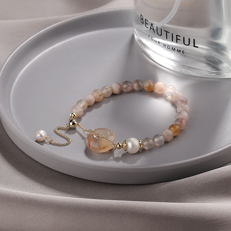 Elegant Cherry Blossom Agate Pearl Bracelet