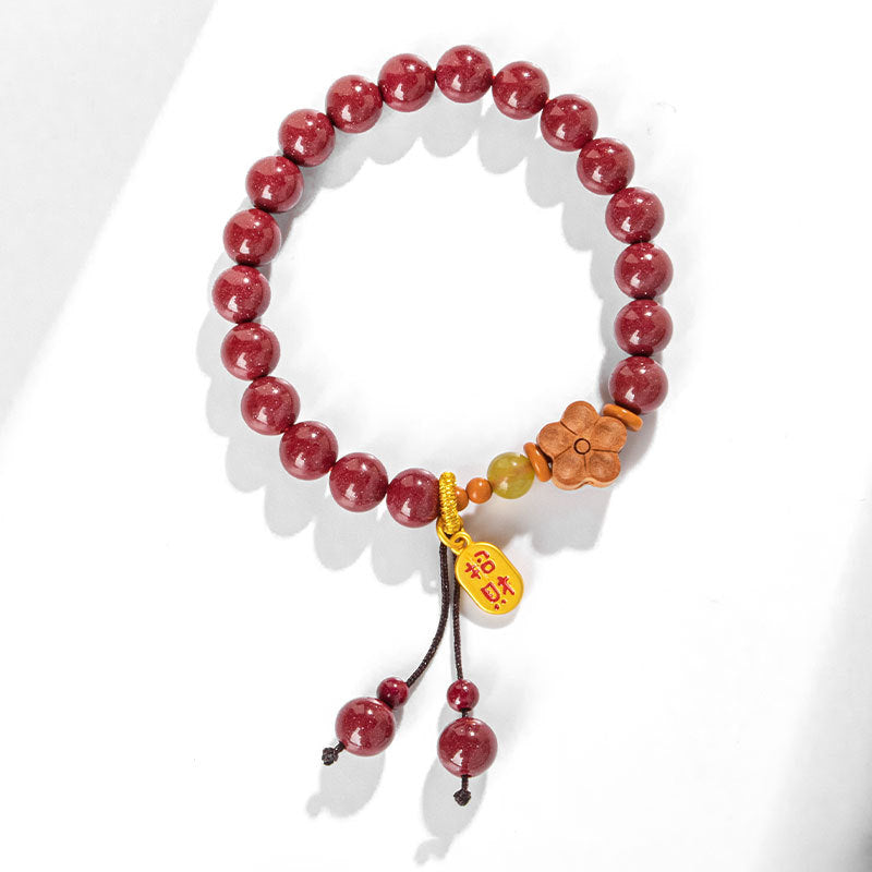 Lucky Animal Year Cinnabar Beaded Bracelet in Chinese Minority Design