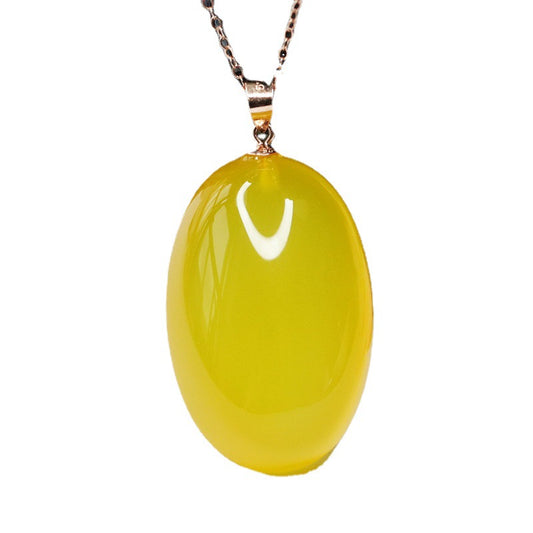 Pigeon Egg Yellow Chalcedony Sterling Silver Necklace with Rose Gold Accent