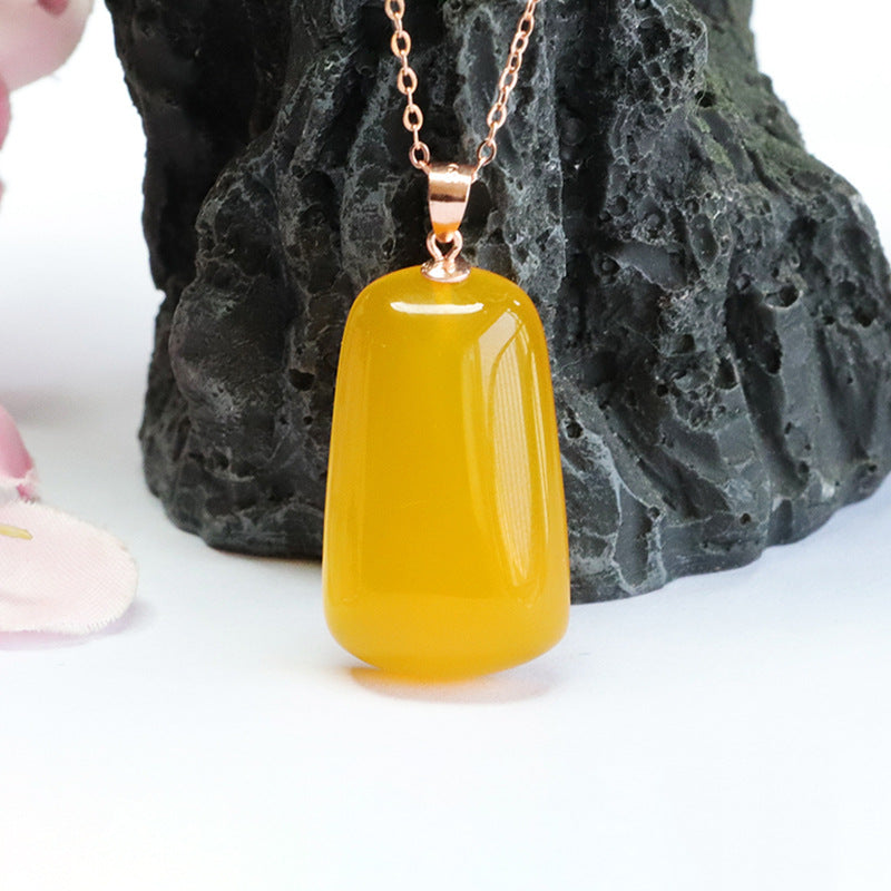 Sterling Silver Necklace with Yellow Chalcedony Trapezoid Pendant in Rose Gold