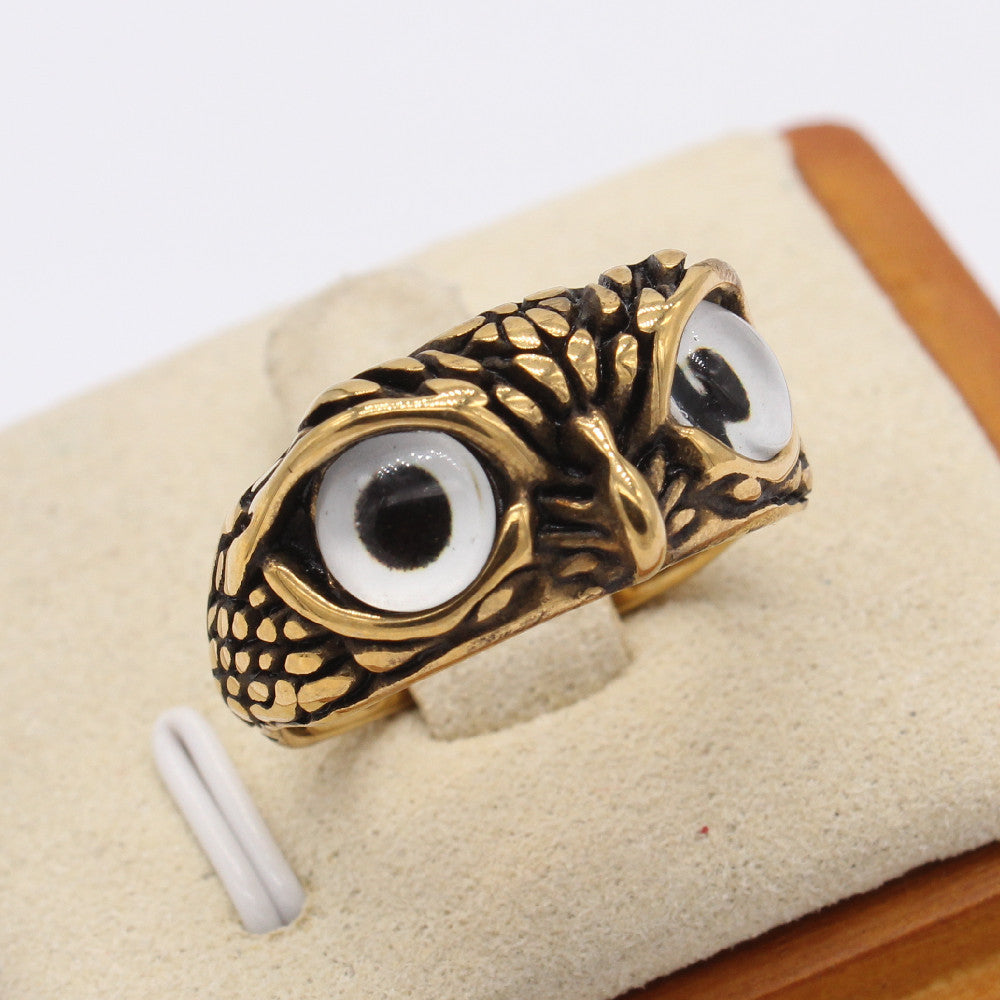 Personality Vintage Halloween Owl Titanium Steel Ring for Men