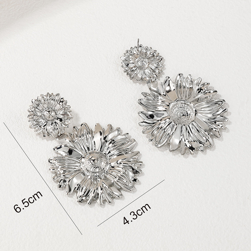 Exaggerated Sunflower Metal Earrings - Vienna Verve Collection