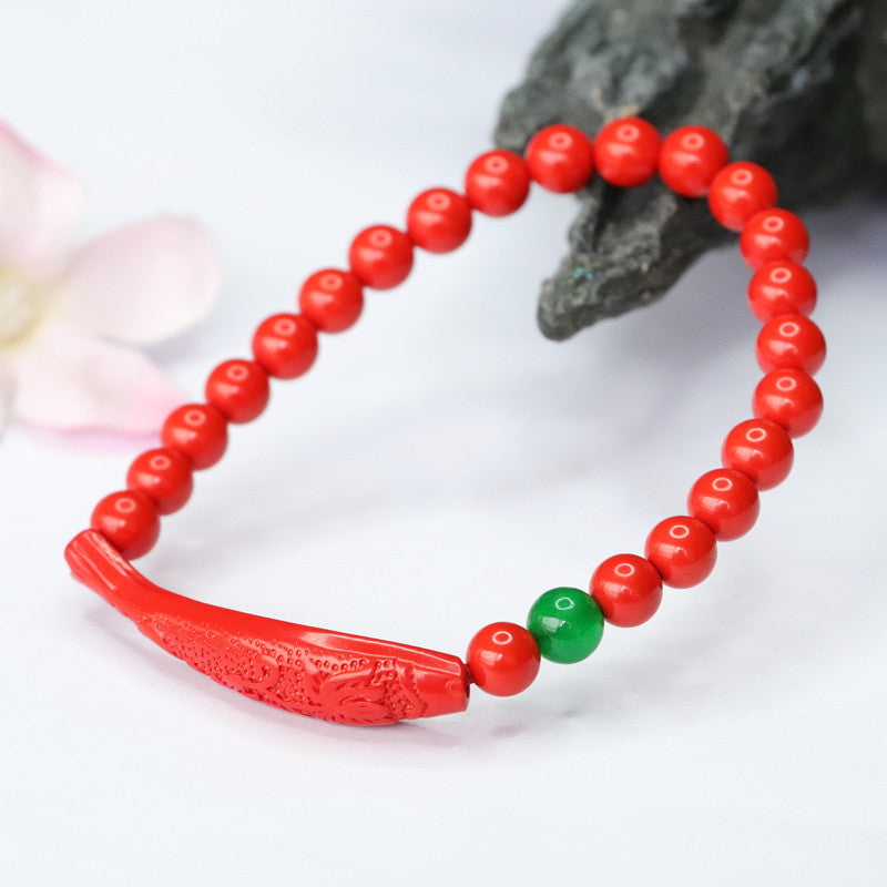 Red Cinnabar Koi Bracelet - Sterling Silver Jewelry