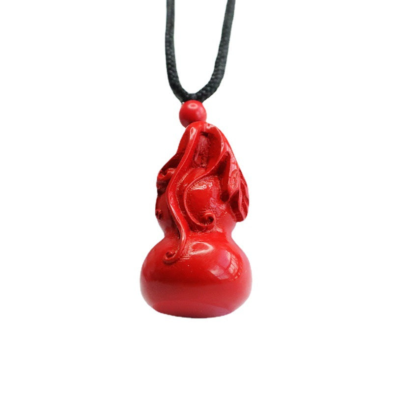 Cinnabar Leaf Gourd Pendant with Sterling Silver Charm