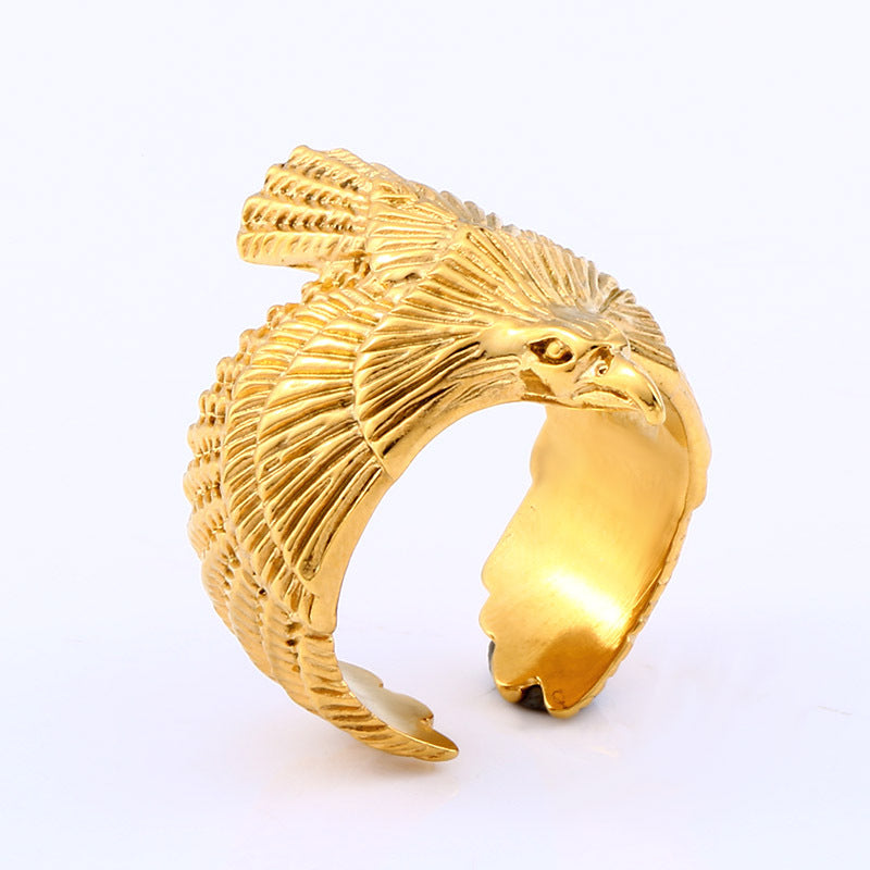 Custom Vintage-Inspired Men's Titanium Steel Flying Eagle Ring by Goro Takahashi