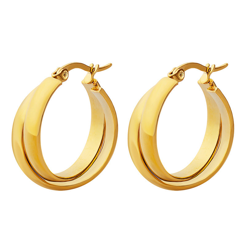 Hong Kong Chic Titanium Steel Earrings with 18K Gold Plating