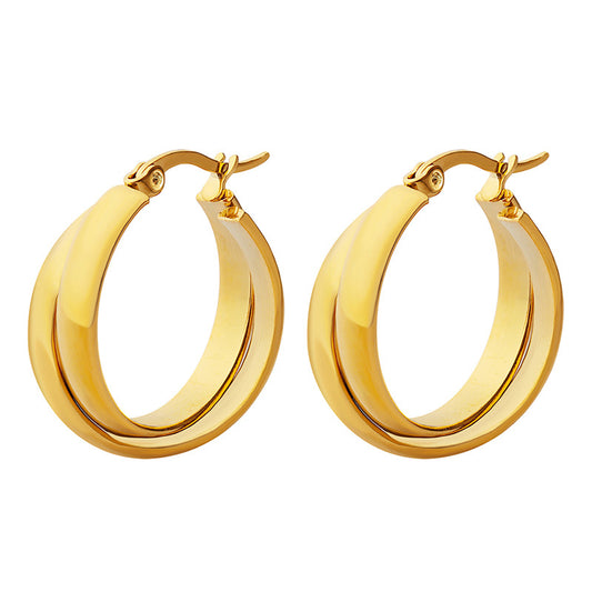 Hong Kong Chic Titanium Steel Earrings with 18K Gold Plating