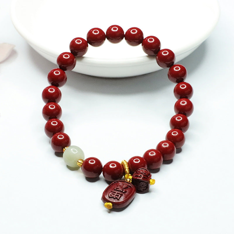 Cinnabar and Jade Sterling Silver Bracelet