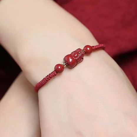 Cinnabar Red Woven Sterling Silver Bracelets for Men and Women